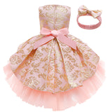 Kid Baby Girl Princess Train Cake Pompadour Ins Sleeveless Jacquard Dresses