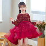 Kid Girls Spring Autumn Long Sleeved Trailing Sequins Dresses