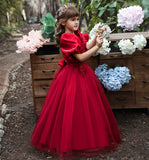 Kid Girl Bubble Sleeve Wedding Princess V-neck Dress