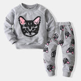 Kid Boy Girl Suit Frosted Cat Harlan 2 Pcs Sets Pajamas