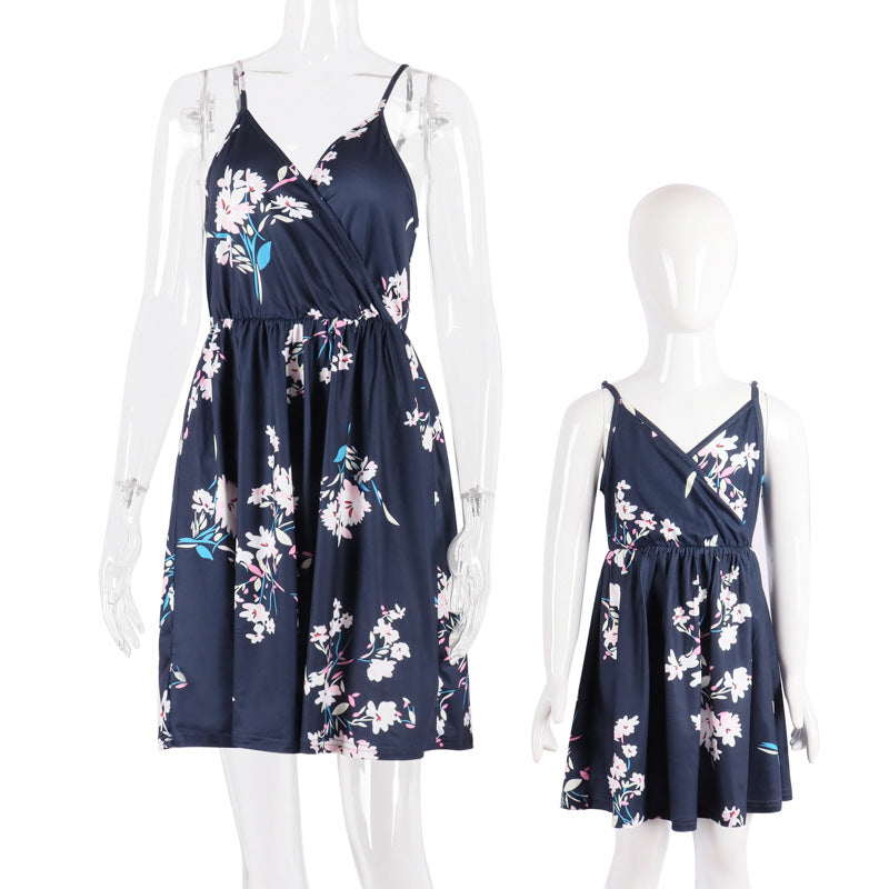 Family Matching Mother- daughter Floral Print Holiday Beach Dresses