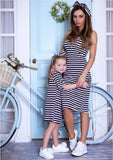 Family Matching Parent-child Stripes Tricolor Dress