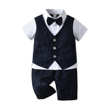 Baby Boys Gentlemen Short Sleeved Solid Fake 2 Pcs Sets