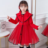 Kid Autumn Girls Woolen Cardigan Doll Collar Princess Dresses