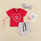 Baby Girl Valentine's Day Love Printed Short Sleeve 3 Pcs