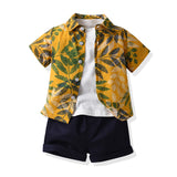 Kid Baby Boys Summer Lapel Short Sleeve Shorts 3 Pcs Set
