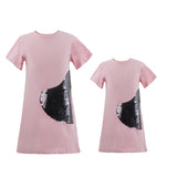 Family Matching Parent-child Pink Heart Sequins Pure Dresses