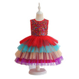 Kid Baby Girl Puffy Princess Colorful Sequins Layer Color Dresses