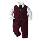 Kid Baby Boy Suit Formal Handsome Wine Red 3 Pcs Sets