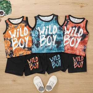 Kid Baby Boy Letter Trendy Fan Tie-dye Tank Shorts 2 Pcs Set