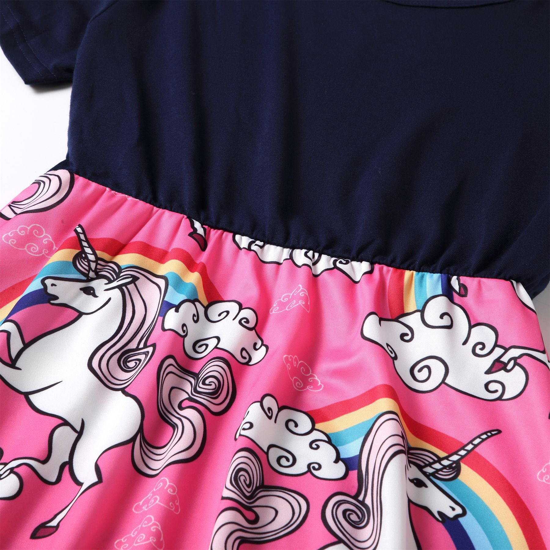 Family Matchinf Parent-child Round Collar Short Sleeve Rainbow Pony Dresses