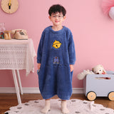 Autumn Winter Plush Kids Baby Boy Girl One-piece Cute Cartoon Coral Pajamas