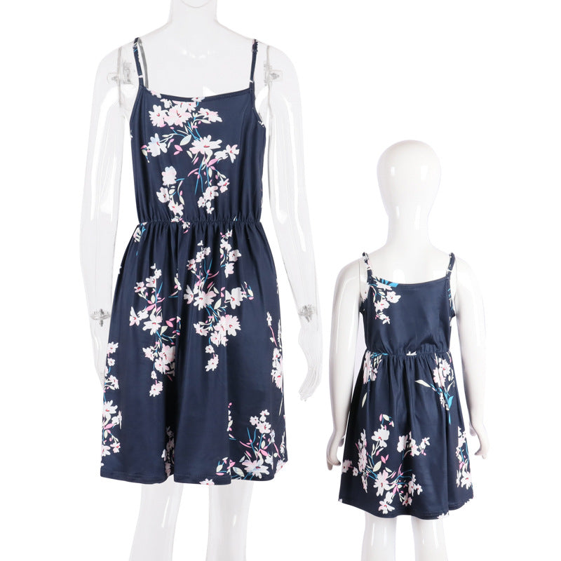 Family Matching Mother- daughter Floral Print Holiday Beach Dresses