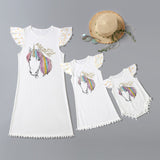 Family Matching Parent-child Unicorn Print Fly-sleeve Dress