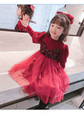 Kid Baby Girl Winter Red Paneled Fake Bow Princess Dress