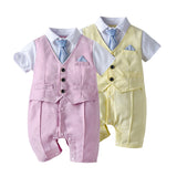 Baby Boy Suit Gentleman Short Sleeve Fake Solid Sets 2 Pcs