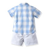 Kid Baby Boys Set Cotton Plaid Stripe Short Sleeved 3 Pcs Sets