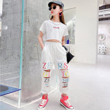 Kid Teenager Girls Summer Fashion Streetwear Ripped Cotton 2 Pcs Sets