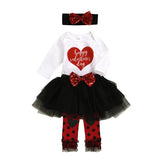 Baby Girl Valentine's Day Party Dress Black Long Sleeve 4 Pcs Sets