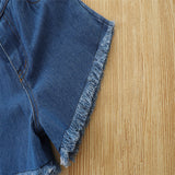 Kid Baby Girls Suit Summer Hole Stripe Bow Jeans 2 Pcs Sets