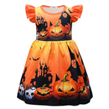 1-6T Kid Baby Girl Halloween Horrible Black Skull Ghost Funny Pumpkin Dresses