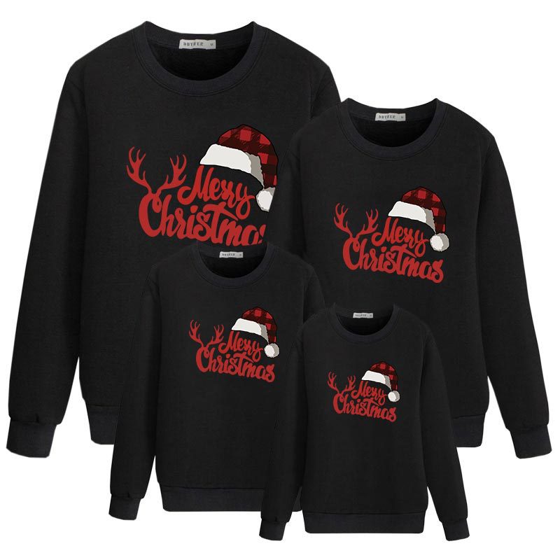 Family Matching Christmas Round Neck Warm Long Sleeved Shirts