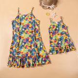 Family Matching Mother-daughter Halter Holiday Beach Print Dresses
