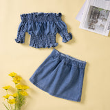 Kids Baby Girls Summer Denim Outfits Off Shoulder 2 Pcs Sets