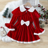 1-6Y Kid Baby Girls Christmas Lovely Solid Cape Bow Autumn Dresses