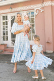 Family Matching Mother Daughter Floral Digital Print Pleated Square Dresses