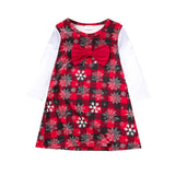 Kid Baby Girls Fashionable Red Checkered Bow Christmas Dresses