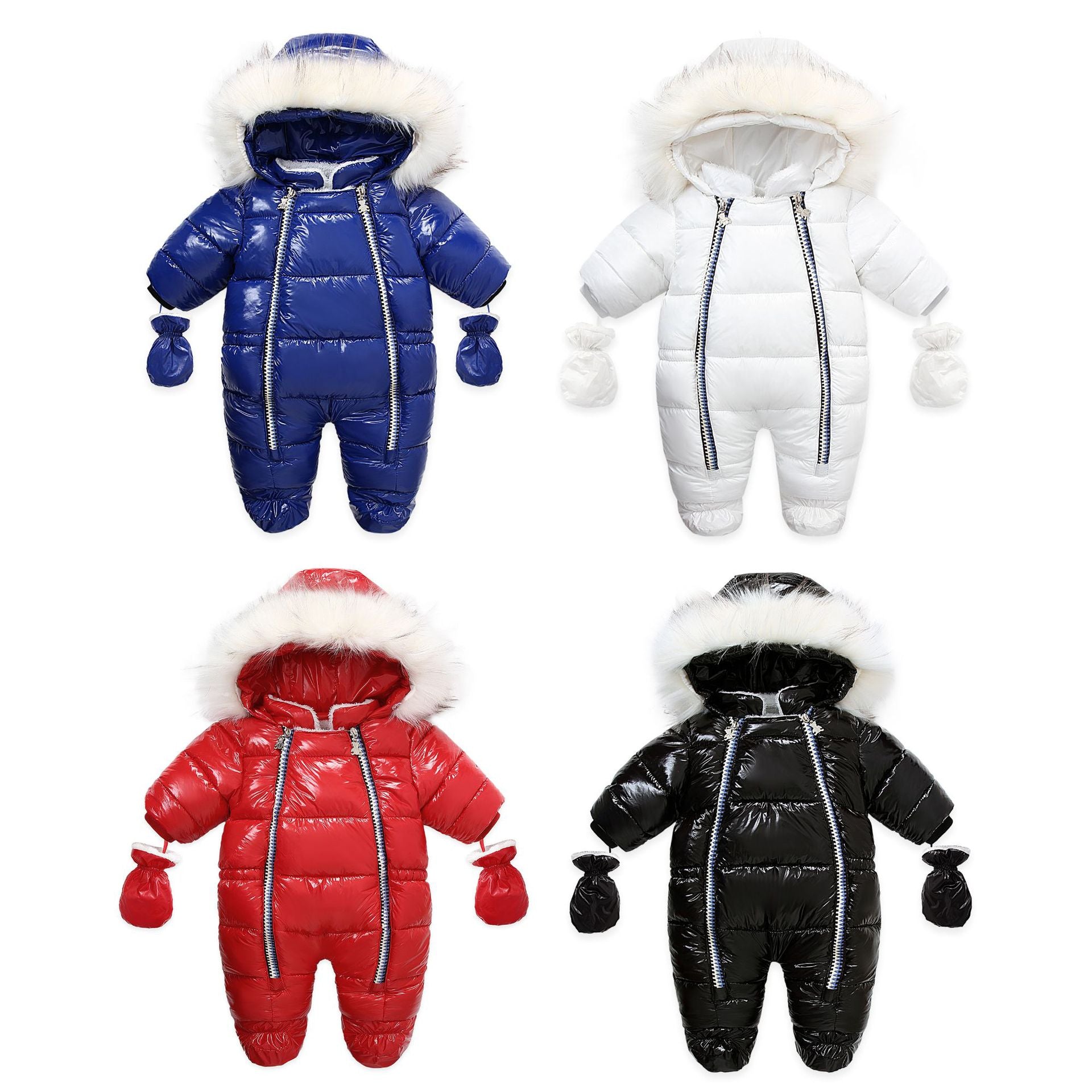 Infant Newborn Baby Winter Warm Hooded Romper Solid Color Overalls Jumpsuit