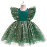 Kid Baby Girl Mesh Puffy Sequin Fly Sleeve Dress