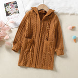 Kid Baby Girls Solid Knitted Hooded Long Coats Casual Cardigan