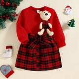 Kid Baby Girl Bear Doll Plaid Short 2 Pcs Sets