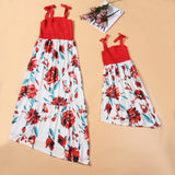 Family Matching Mother Daughter Strap Elasticated Beach Swing Dresses