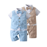 Baby Boys Gentlemen Short Sleeved Solid Fake 2 Pcs Sets