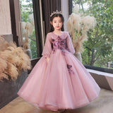 Kid Girl Long-sleeved Princess Flower Wedding Fairy Performance Dresses