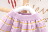 Kid Baby Girl Sweater Bow-tie Plaid Autumn 2 Pcs Sets