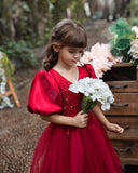 Kid Girl Bubble Sleeve Wedding Princess V-neck Dress