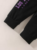 Baby Boy Suit Purple Tie-dye Alphabet Long Sleeve 2 Pcs Sets