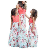 Family Matching Mother Daughter Dress Vest Printed  Long Summer Dress