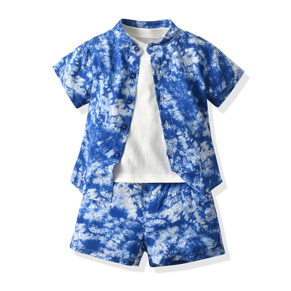 Kid Baby Boy Suit Beach Thin Stand Collar Shorts 2 Pcs Sets