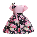 Kid Girl Princess Christmas Satin Bow Short Sleeve Rose Dresses