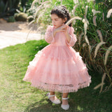 Kid Baby Girl Princess Lace Sleeve Gauze Flower Dresses