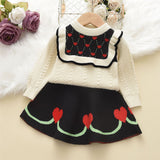 Kid Baby Girl Sweater Sweet Love Round Neck Knitting 2 Pcs Sets Suit