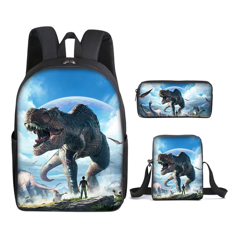 Kid Dinosaur Backpack Printed Cartoon Bag 3 Pcs Sets