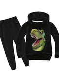 Kid Boy Cartoon Dinosaur Animal Print Set 2 Pcs