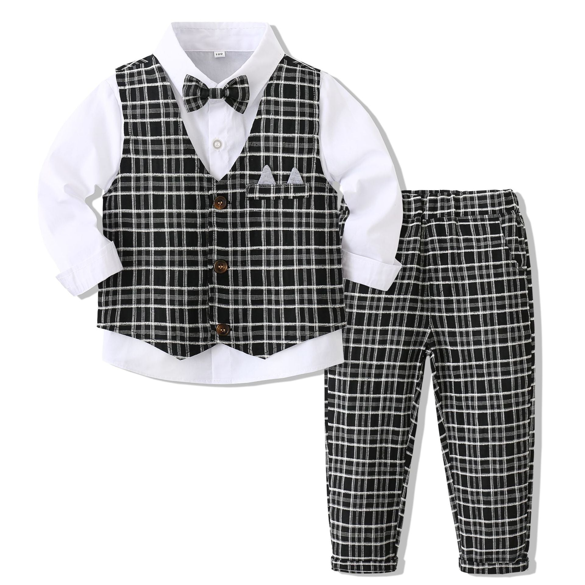 Kid Baby Boy Gentlemen Suit Plaid Party 3 Pcs Sets