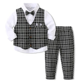 Kid Baby Boy Gentlemen Suit Plaid Party 3 Pcs Sets